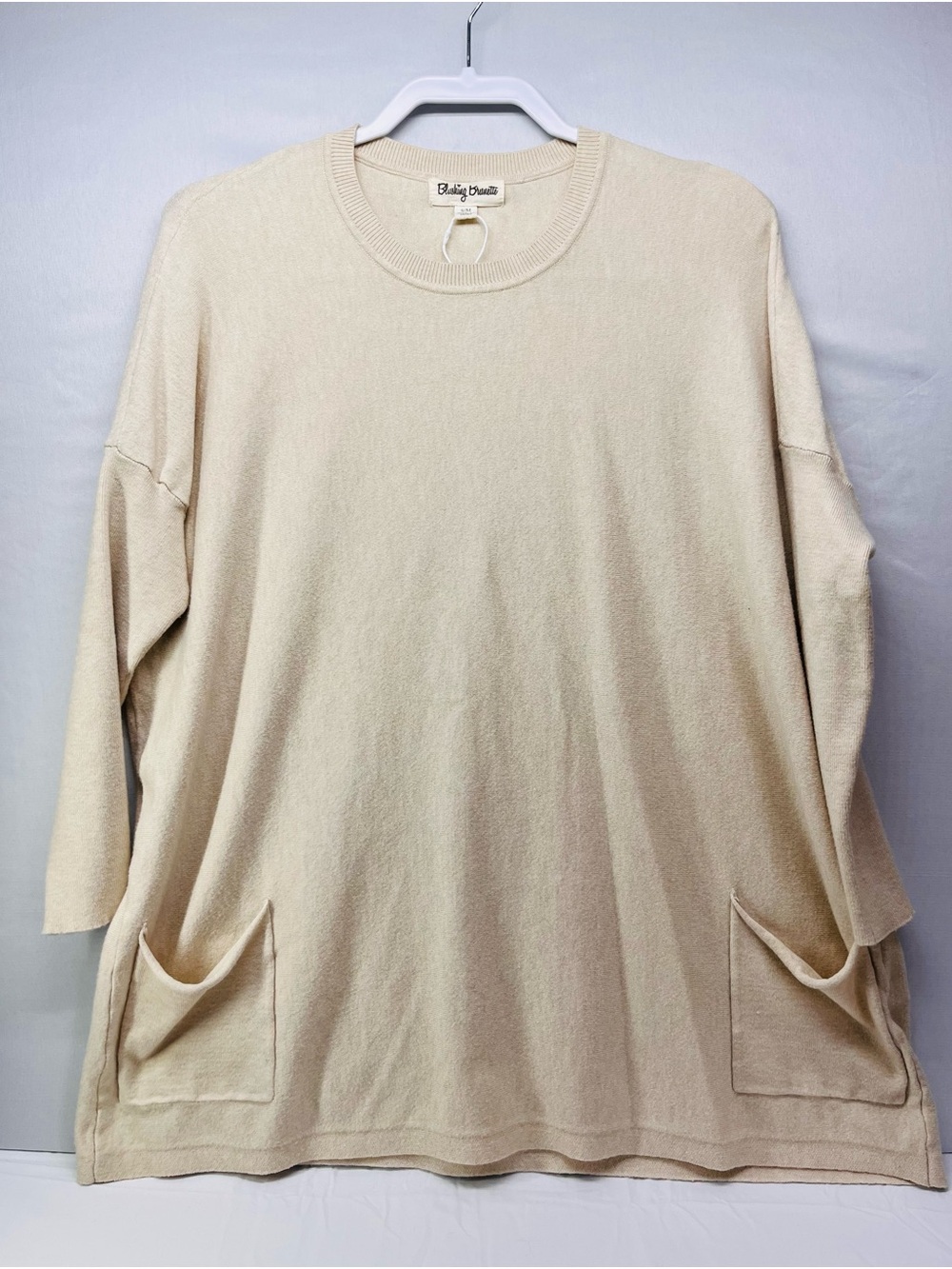 Relaxed Scoop Neck Sweater Tunic - Cream